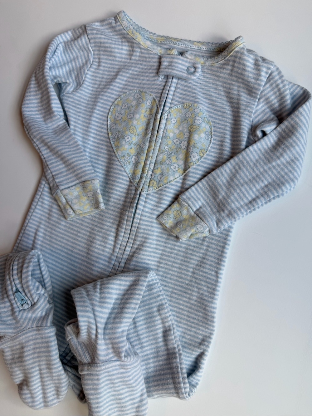 🌼 Sleep & Play, Footies PJ Floral Detail and Heart Blue 18M Carter's